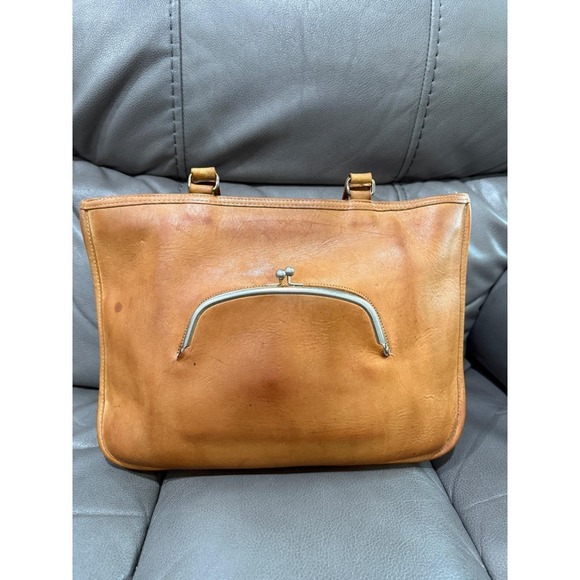 Coach Handbags - Vintage Coach Tan Leather Kiss Lock Bonnie Cashin Handle Bag 1970's
